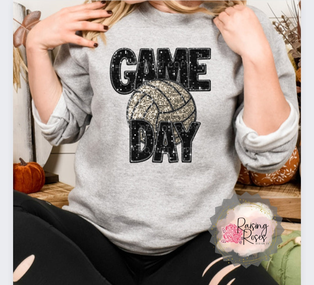 Volleyball Game Day Faux Embroidery Top