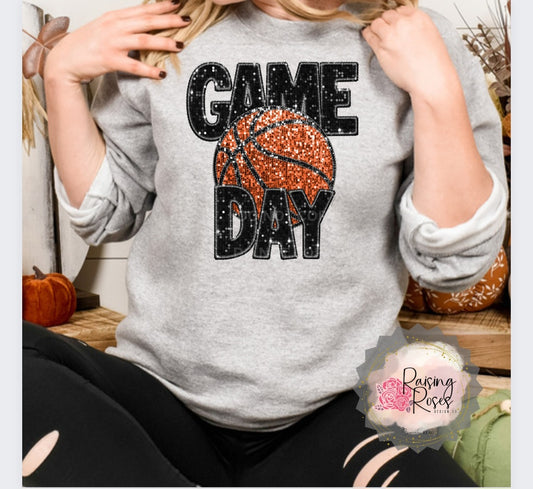 Basketball Game Day Faux Embroidery Top